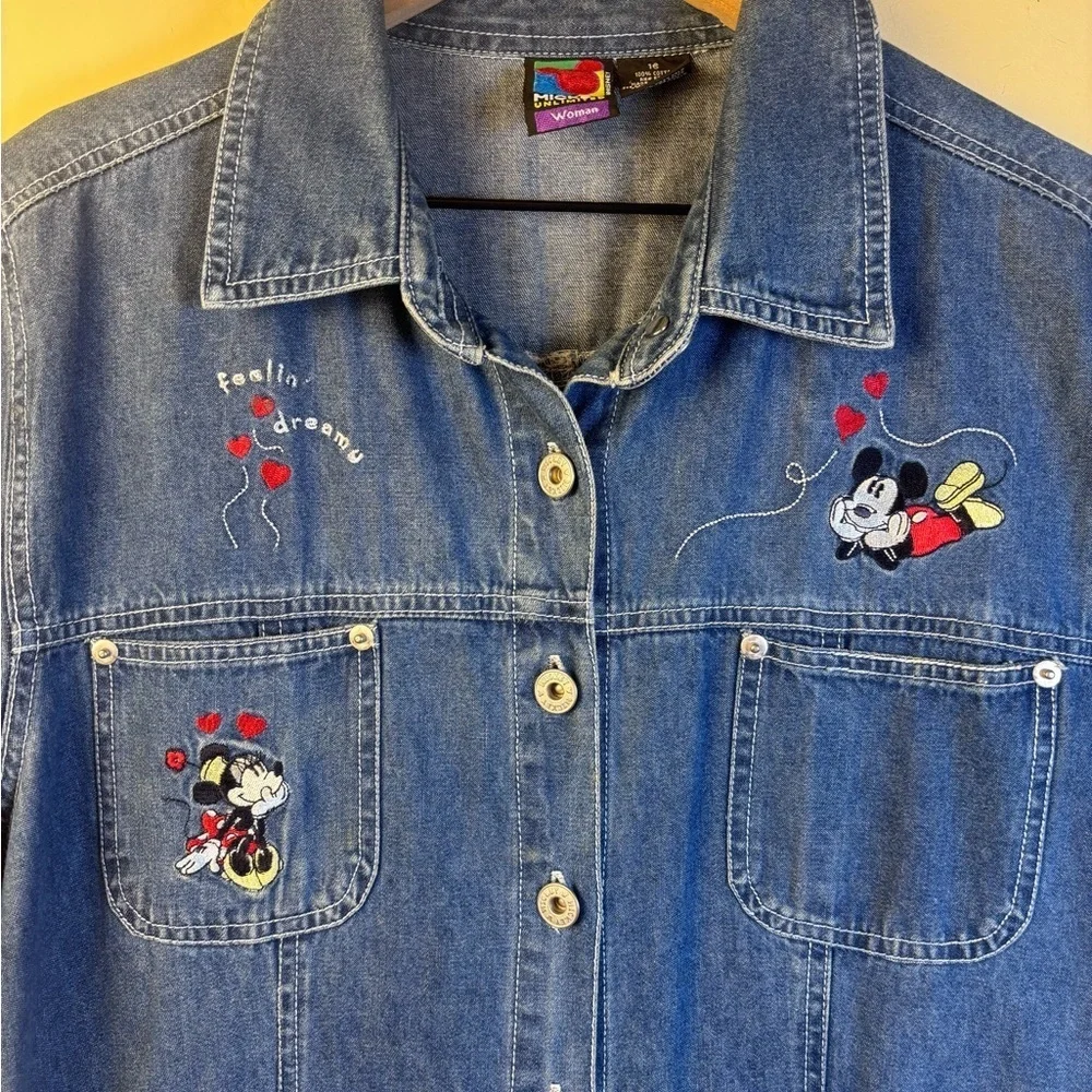 Vintage Mickey Unlimited Midi Denim Mickey and Minnie Mouse Embroidered Dress 16